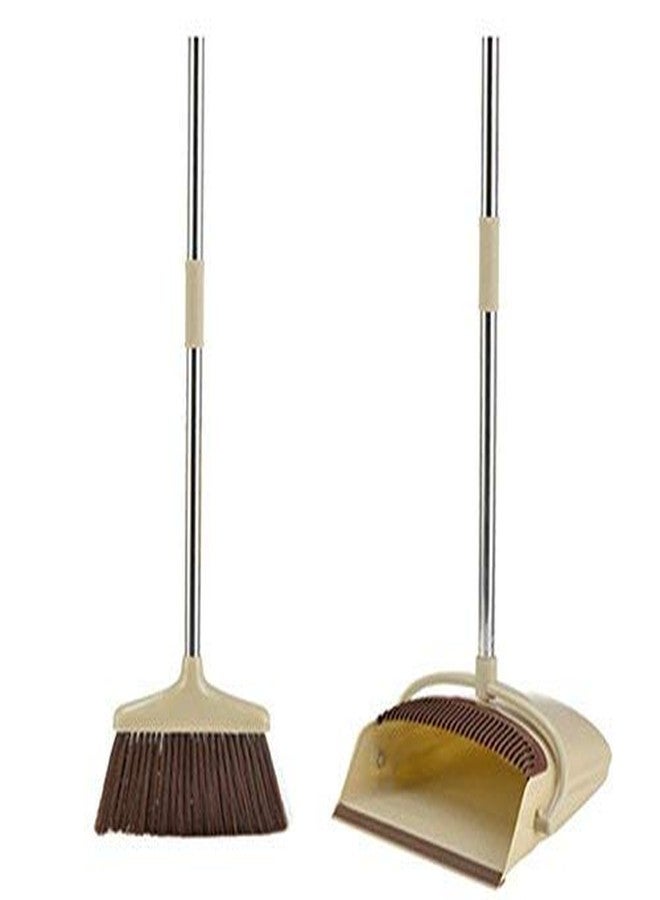 Delzon Handled Dustpan and Brush Set Steel Poles Stand Upright Dustpans with Broom Combo for Home Kitchen Office Pet Dog Hair (Multicolor) - Image 1